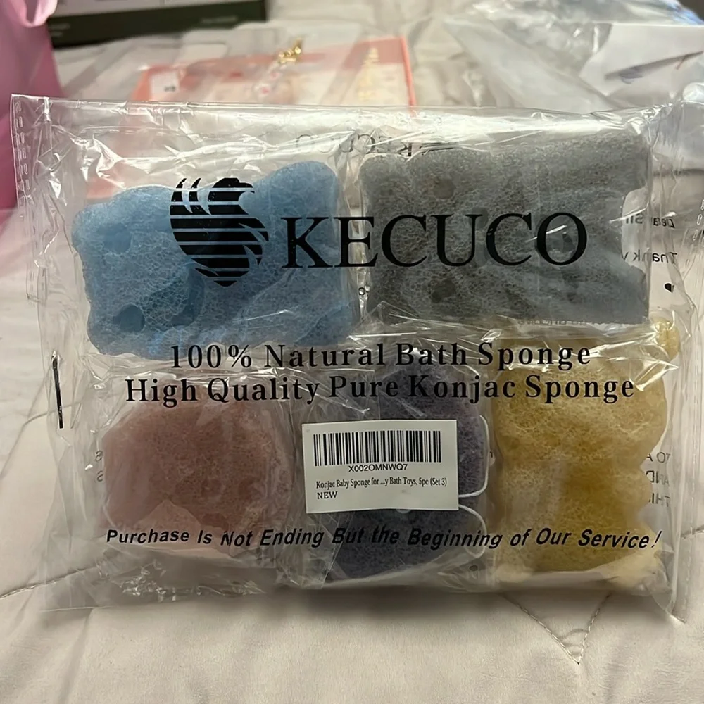KECUCO 5-Pcs Konjac Bath Sponge for Kids, Babys, Infant, Toddler,  All Natural